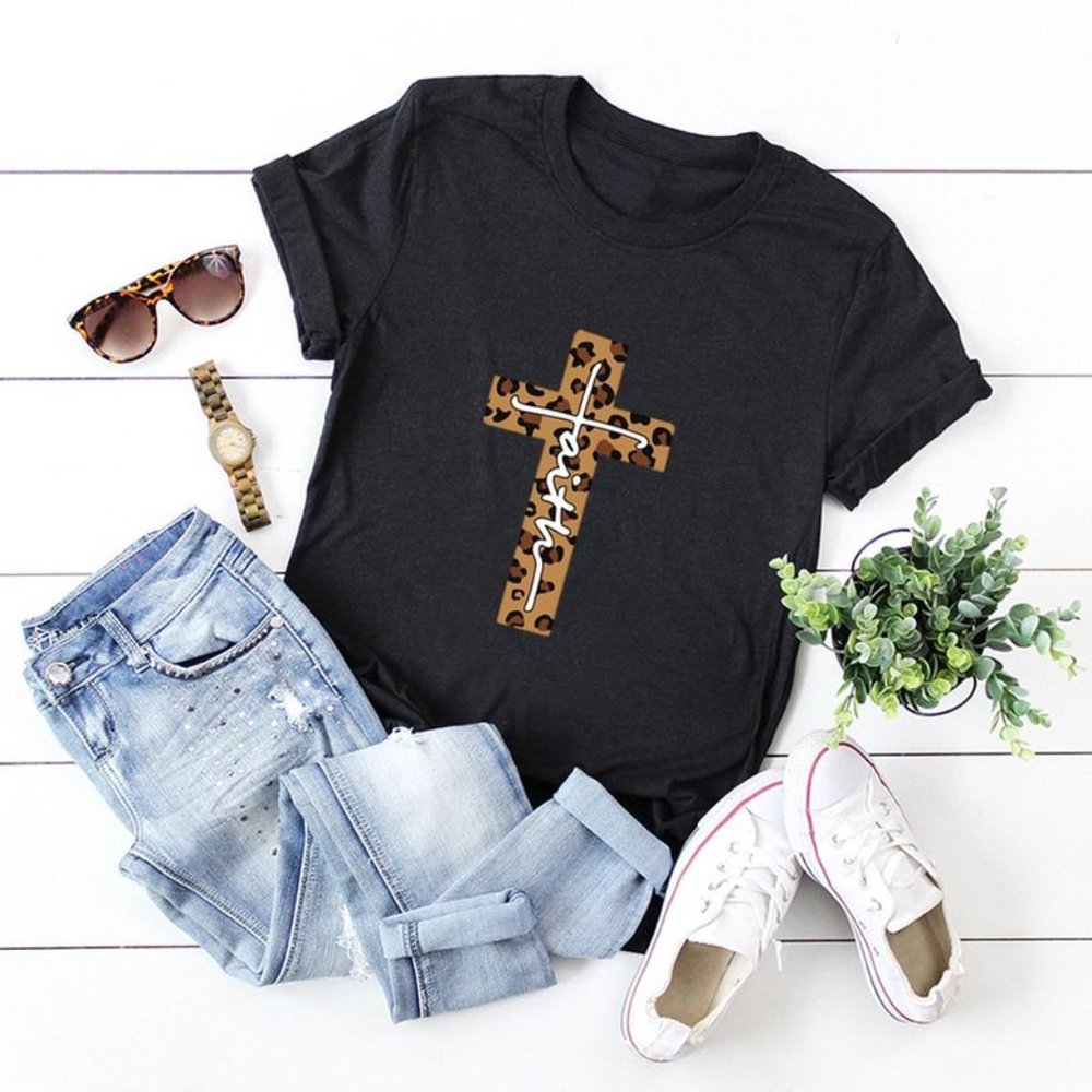 Leopard print Faith Tee shirt